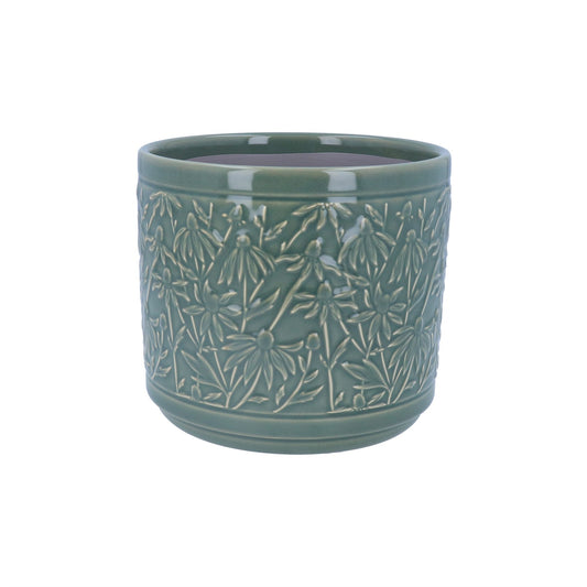 Stoneware Pot Cover 14cm - Dark Sage Rudbeckia