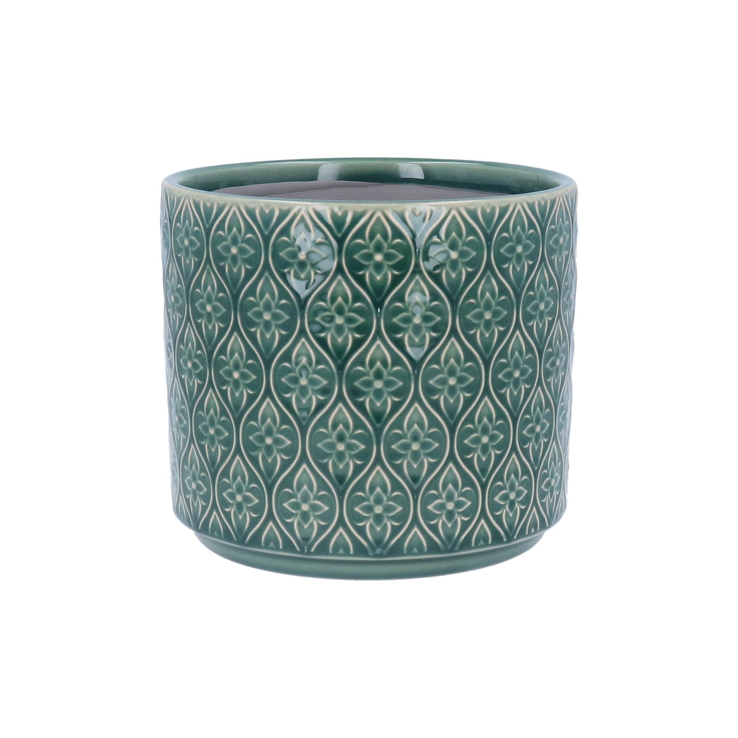 Green Trellis Flower Stoneware Pot Cover, 14cm