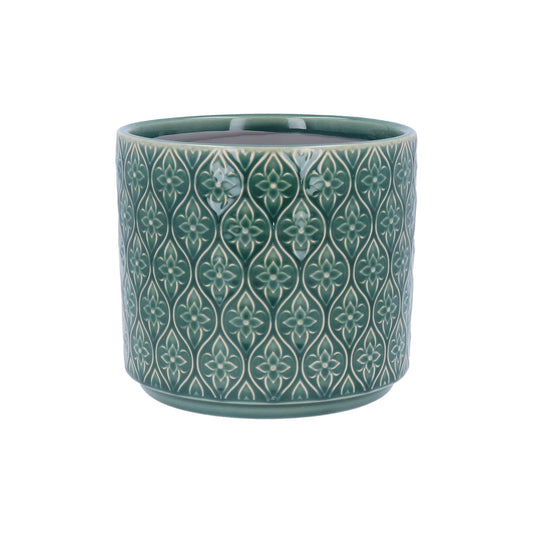 Green Trellis Flower Stoneware Pot Cover, 14cm