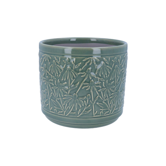 Stoneware Pot Cover 14cm - Dark Sage Rudbeckia