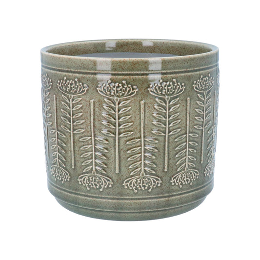 Stoneware Pot Cover 17cm - Dark Sage Rudbeckia