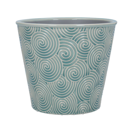 Ceramic Pot Cover - Blue Spiral 14cm