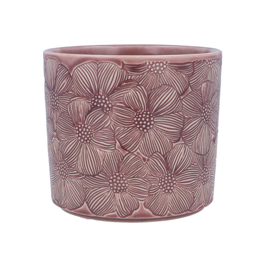 Stoneware Pot Cover - Dusky Pink Cosmos, 17cm