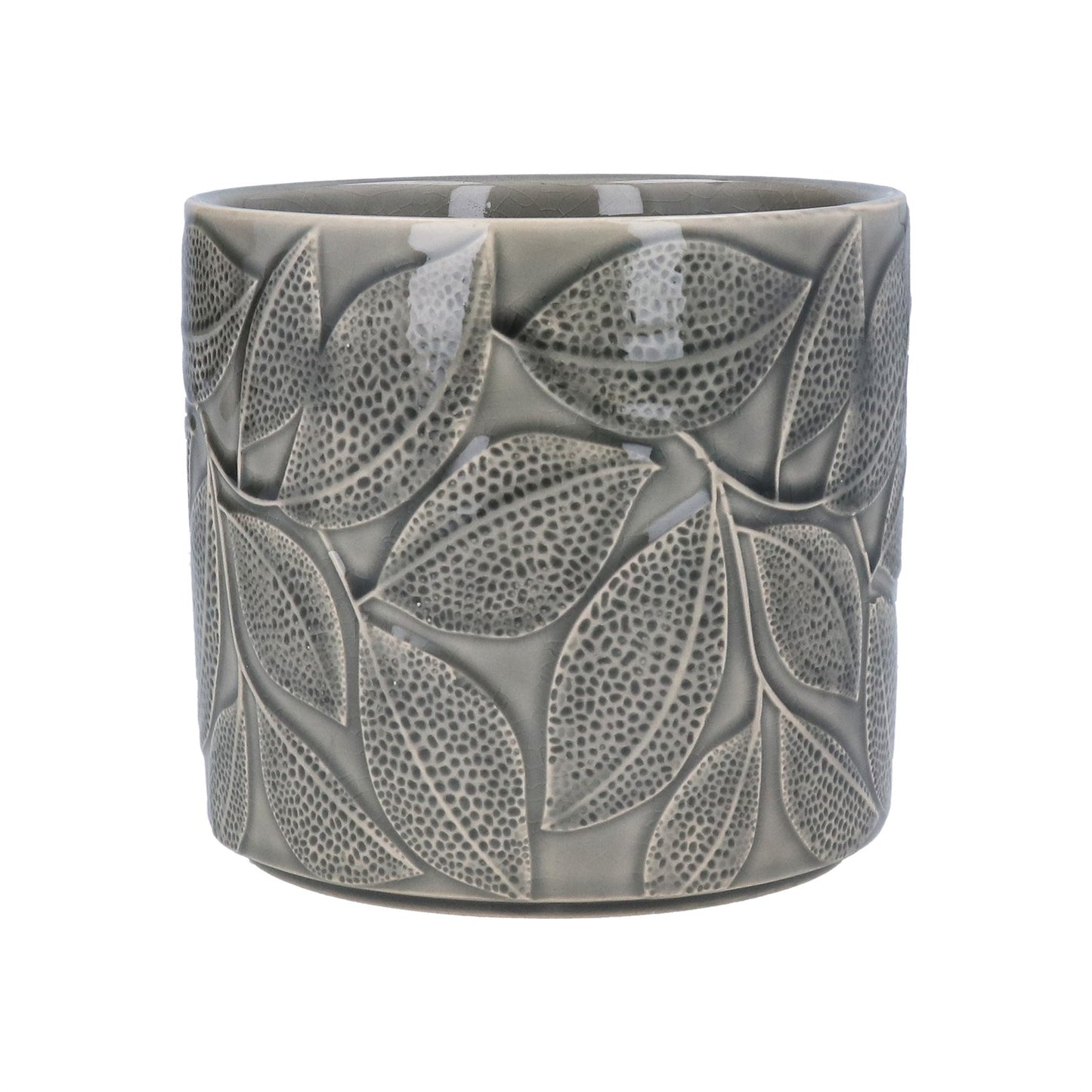 Gisela Graham grey leaves pot cover -17cm