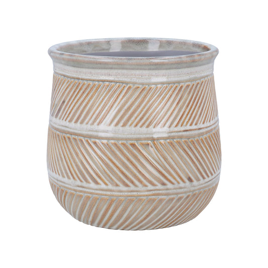 Gisela Graham white natural hatch pot cover - 15.5cm