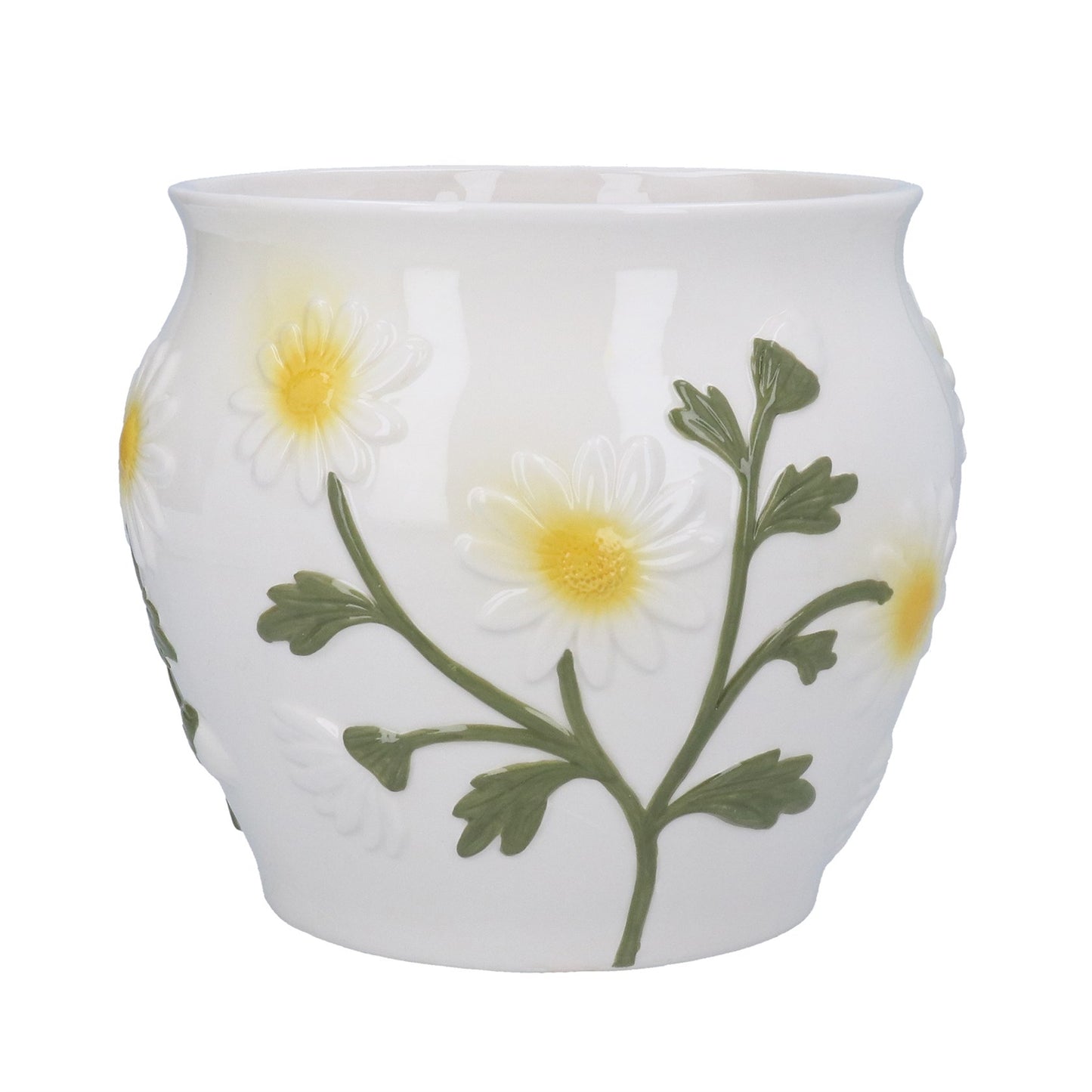 White embossed Daisy pot cover - 22cm