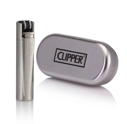 Silver Metal Clipper Lighter and Case