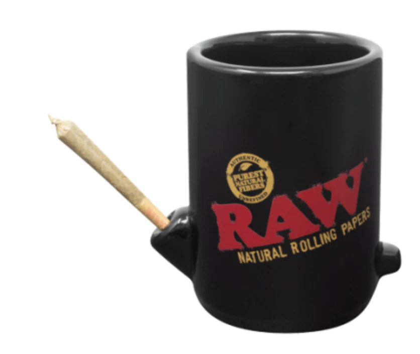 RAW Wake Up & Bake Up Mug - Sip & Smoke Ceramic Mug - Black